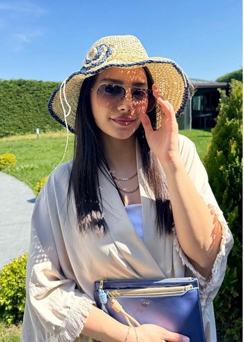 Fırfırlı hasır Örgü Bohem Kadın Şapka - Görsel 5