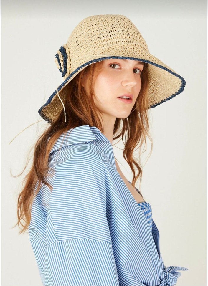 Fırfırlı hasır Örgü Bohem Kadın Şapka - Görsel 2