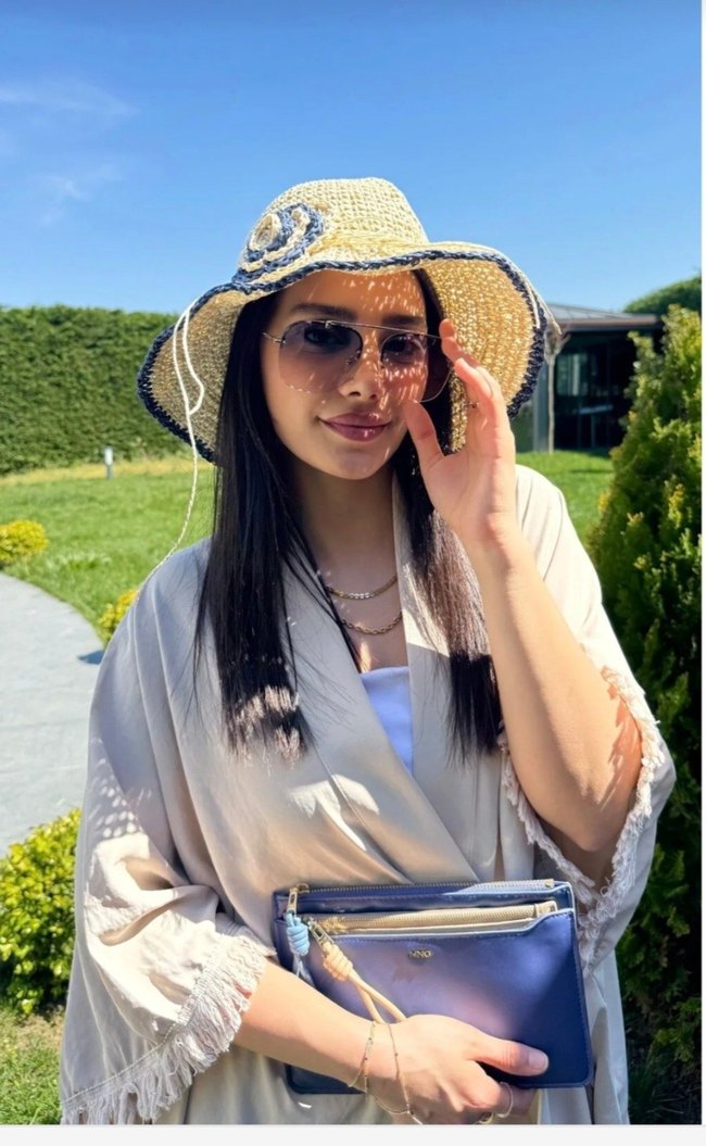 Fırfırlı hasır Örgü Bohem Kadın Şapka - Görsel 5