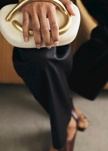 Kadın Altın Rengi Seramik Tokalı Clutch Çanta - Görsel 6