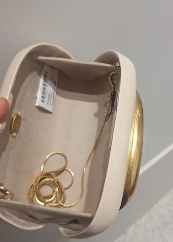 Kadın Altın Rengi Seramik Tokalı Clutch Çanta - Görsel 11