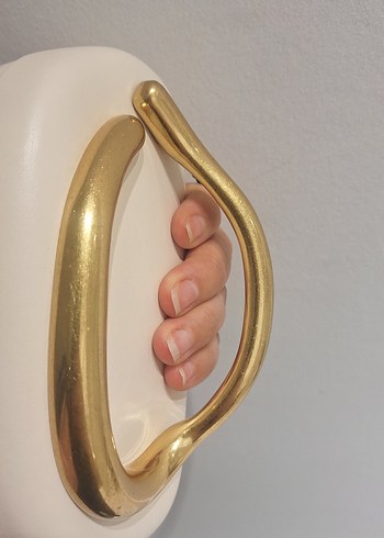 Kadın Altın Rengi Seramik Tokalı Clutch Çanta - Görsel 8