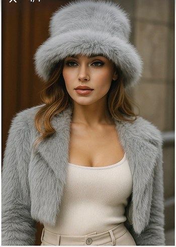 Gri Kürklü Kadın Şapka - Görsel 2