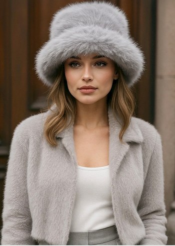 Gri Kürklü Kadın Şapka - Görsel 4