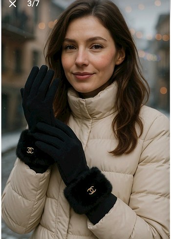 Siyah Kürklü Kadın Eldiveni - Görsel 3