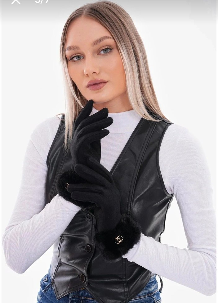 Siyah Kürklü Kadın Eldiveni - Görsel 4