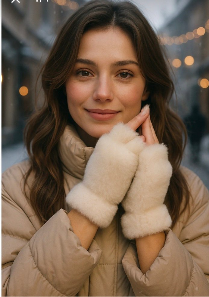 Beyaz Kürk Detaylı Kadın Eldiven - Görsel 3