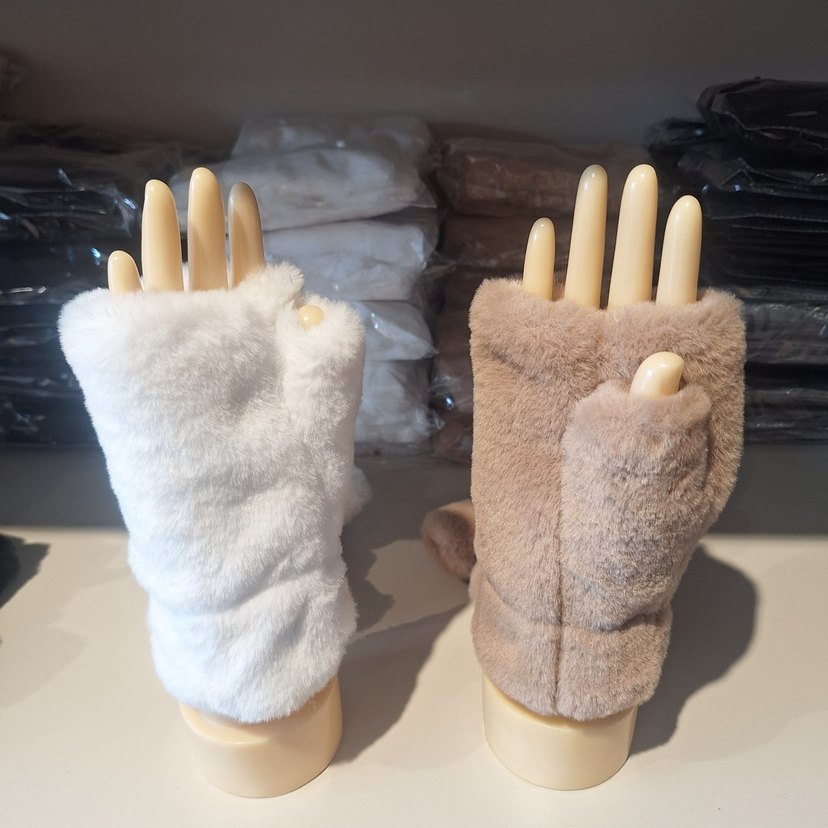 Beyaz Kürk Detaylı Kadın Eldiven - Görsel 4