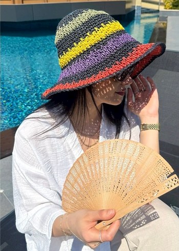 Renkli Örgü Bohem Kadın Şapka - Görsel 3
