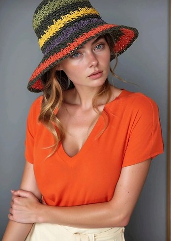 Renkli Örgü Bohem Kadın Şapka - Görsel 2