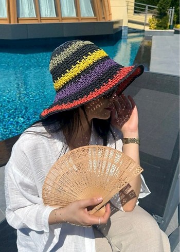 Renkli Örgü Bohem Kadın Şapka - Görsel 5