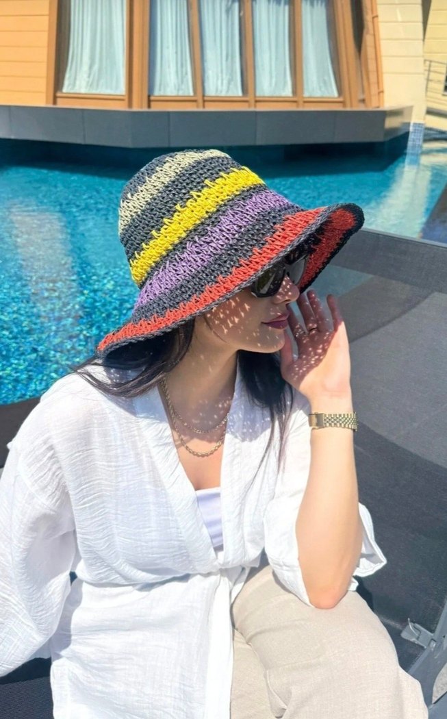Renkli Örgü Bohem Kadın Şapka - Görsel 4