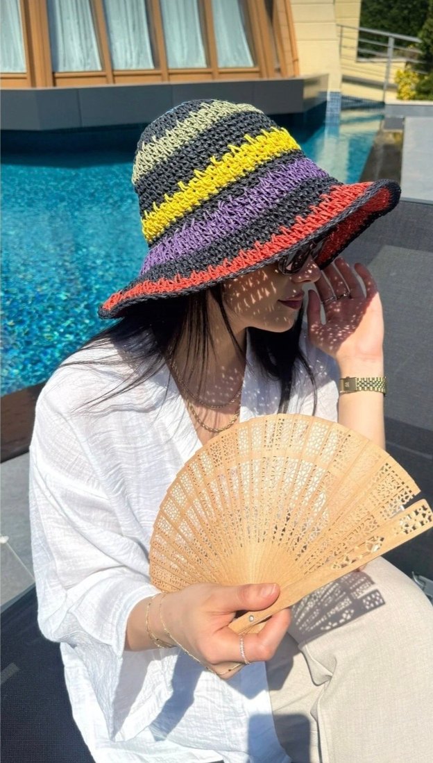 Renkli Örgü Bohem Kadın Şapka - Görsel 3
