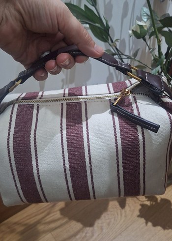 Bohem Tarzda Bordo Çizgili Kadın Çanta - Görsel 4