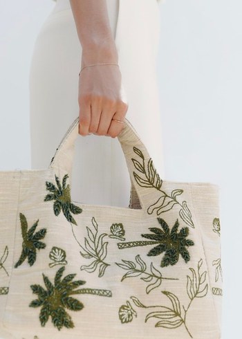 Yeşil Nakışlı ve Boncuklu Bohem Kadın Çanta - Görsel 7