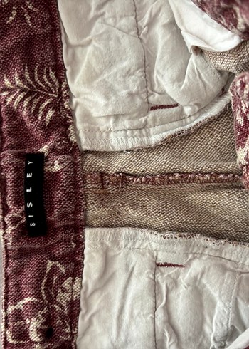 Bordo Çiçek Desenli Midi Kadın Kumaş Pantolon - Görsel 2