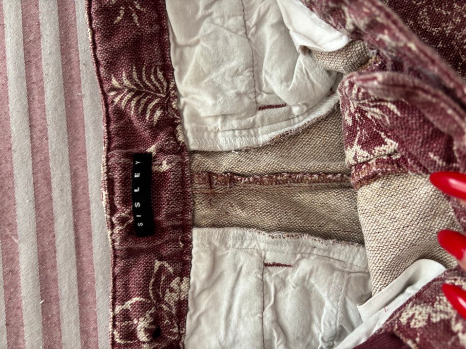 Bordo Çiçek Desenli Midi Kadın Kumaş Pantolon - Görsel 2