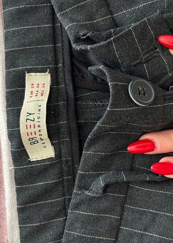 Unisex Kemerli Çizgili Kumaş Pantolon - Görsel 2