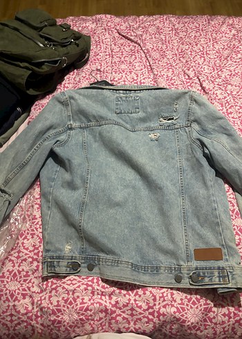 Pull and Bear Düğmeli Rahat Kesim Mavi erkekKot Ceket