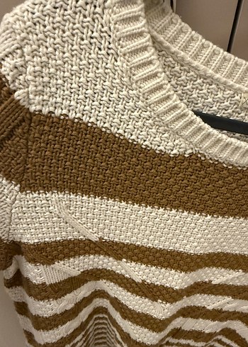 Bohem Çizgili Kahverengi Kadın Triko Kazak - Görsel 3