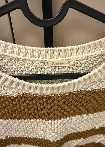 Bohem Çizgili Kahverengi Kadın Triko Kazak - Görsel 2