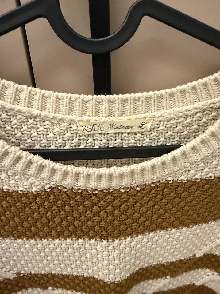 Bohem Çizgili Kahverengi Kadın Triko Kazak - Görsel 2