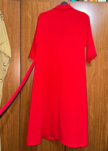 Kırmızı Kadın Midi Kollu Elbise - Görsel 3