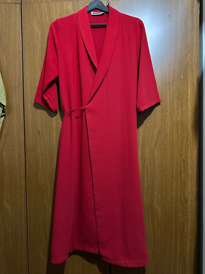 Kırmızı Kadın Midi Kollu Elbise - Görsel 2