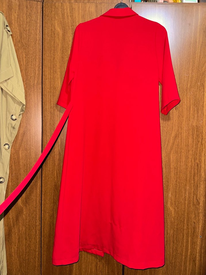 Kırmızı Kadın Midi Kollu Elbise - Görsel 3