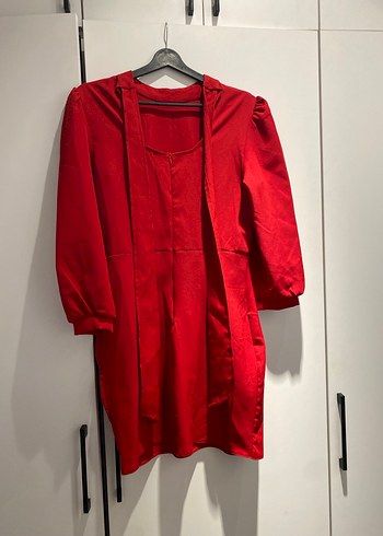 Uzun Kollu Kırmızı Midi Kadın Elbise - Görsel 2