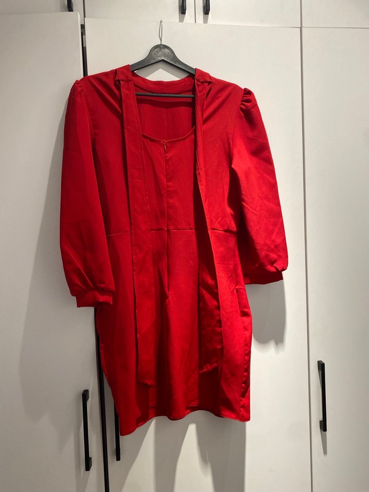 Uzun Kollu Kırmızı Midi Kadın Elbise - Görsel 2