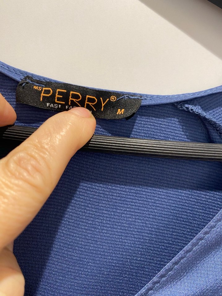 Uzun Kollu V Yakalı Mavi Salaş Elbise - Görsel 2