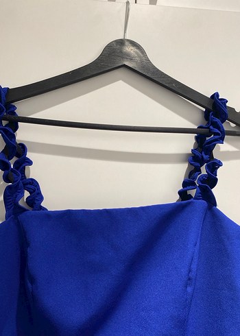 Mavi Mini Elbise, Fırfırlı Askılar - Görsel 2