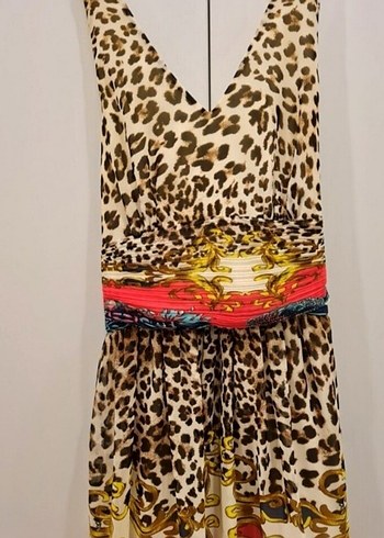 Leopar Desenli Drapeli Elbise - Görsel 3