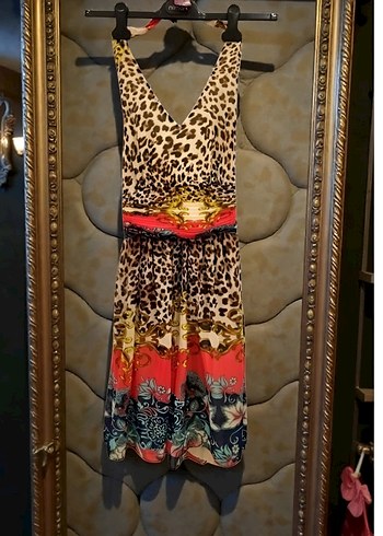 Leopar Desenli Drapeli Elbise - Görsel 7