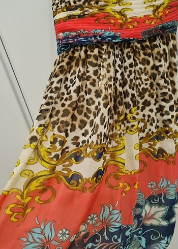 Leopar Desenli Drapeli Elbise - Görsel 6