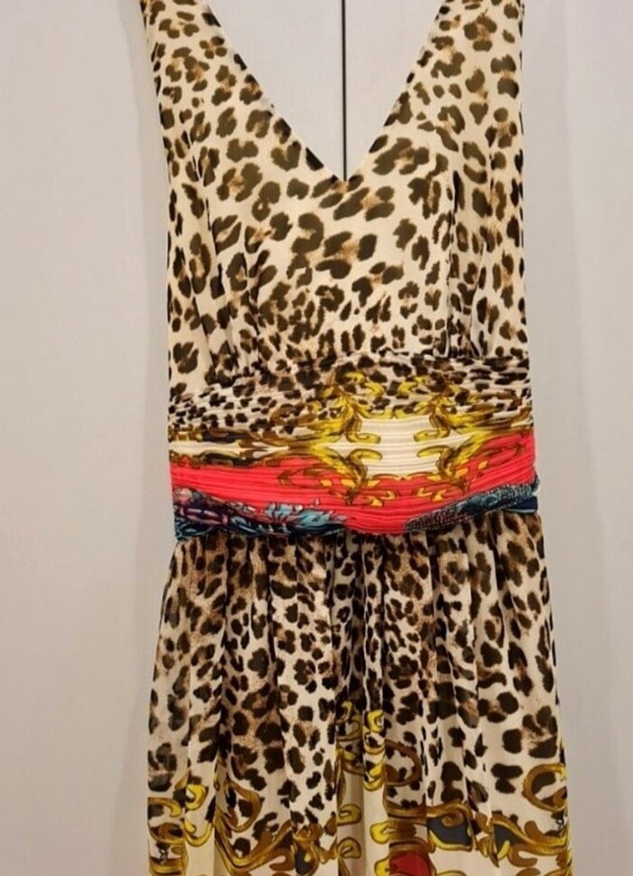 Leopar Desenli Drapeli Elbise - Görsel 3