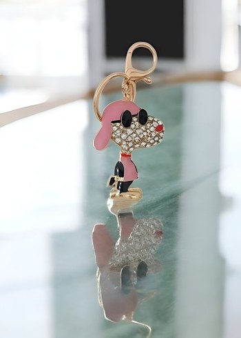 Pembe Parlak Taşlı Snoppy Kadın Anahtarlık