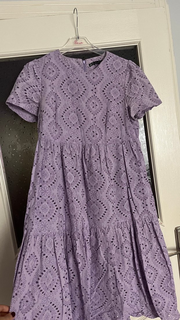 Mor Dantel İşlemeli Midi Bohem Elbise - Görsel 2