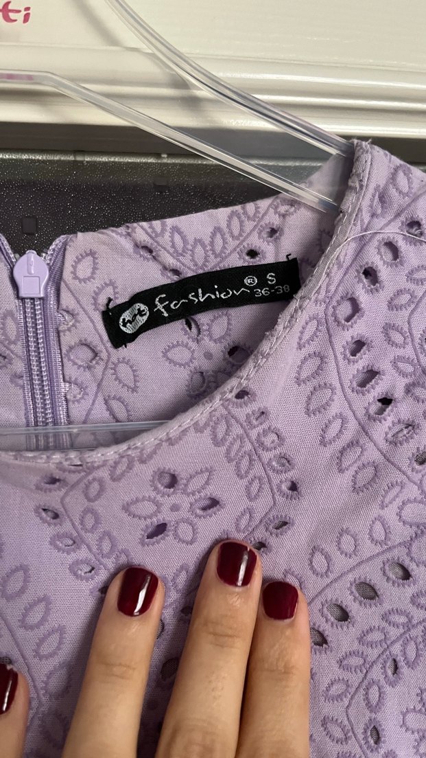 Mor Dantel İşlemeli Midi Bohem Elbise - Görsel 3