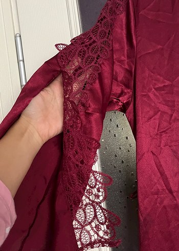 Bordo Dantel Detaylı Kadın Pijama Takımı - Görsel 5