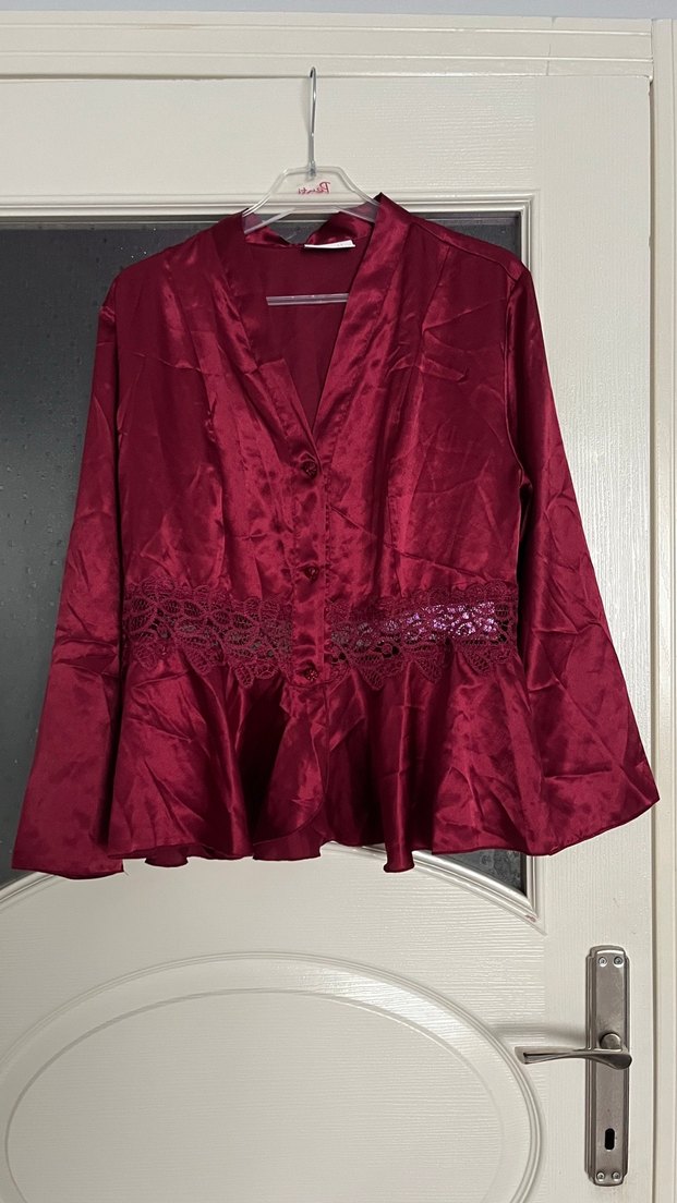 Bordo Dantel Detaylı Kadın Pijama Takımı - Görsel 2