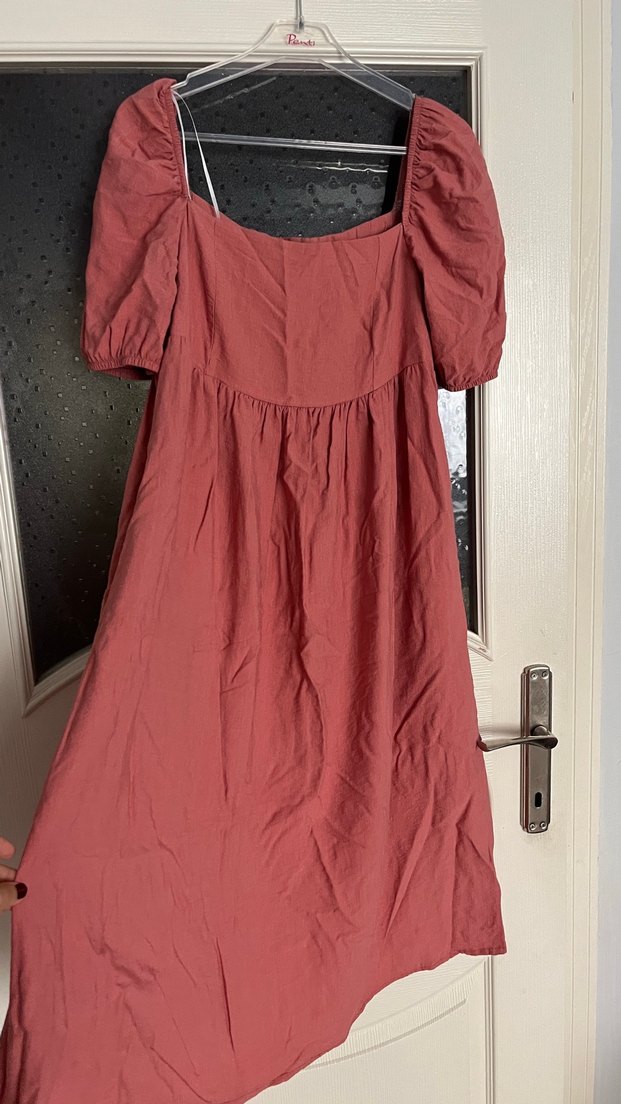 Pembe Uzun Keten Salaş Elbise - Görsel 2