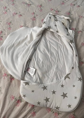 Gri Yıldız Desenli Beyaz Bebek Uyku Tulumu - Görsel 2