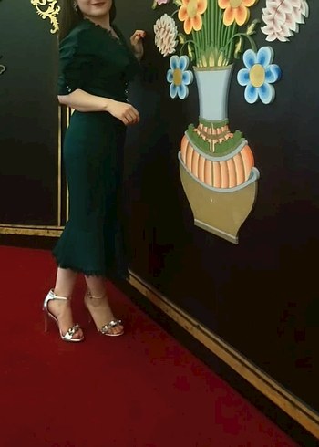 V Yaka Midi Boy Elbise - Görsel 2