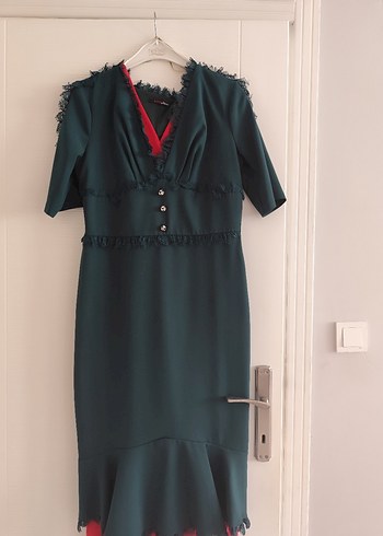 V Yaka Midi Boy Elbise - Görsel 3