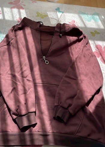 Diğer Bordo Yüksek Yakalı Fermuarlı Kadın Sweatshirt