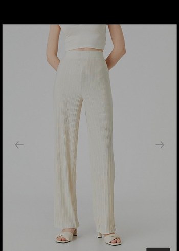 Bej Pilili Midi Keten Kadın Pantolon - Görsel 5