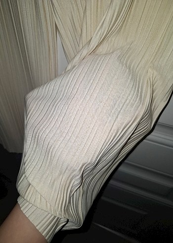 Bej Pilili Midi Keten Kadın Pantolon - Görsel 2