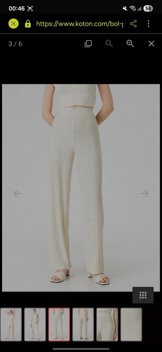 Bej Pilili Midi Keten Kadın Pantolon - Görsel 5